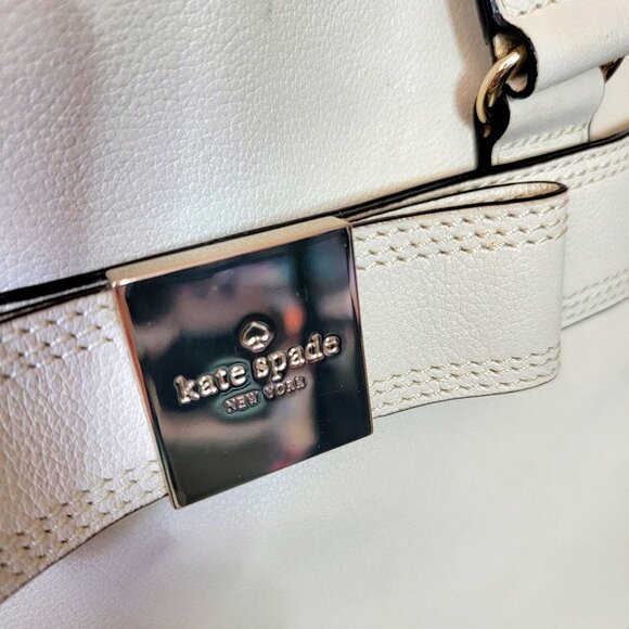 Kate Spade NY Cream Ivory Leather Shoulder Handbag, + Scarf/ Pompom, Non Smoking - Picture 3 of 14